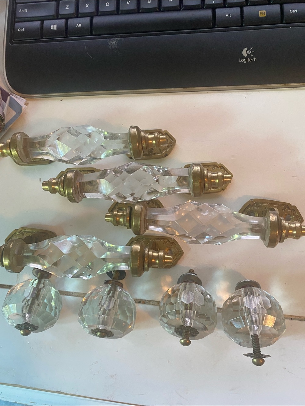 Anthropologie Crystal Drawer Pulls and Knobs Set - Clear with Brass Hardware